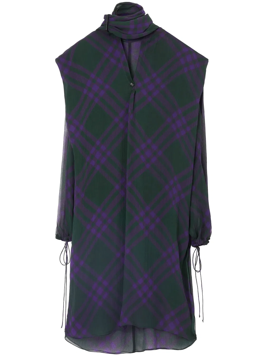 Клетчатая шелковая блузка с платком Burberry, фиолетовый