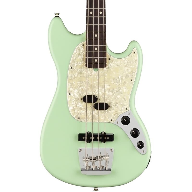 

Fender American Performer Mustang Bass, палисандр (с чехлом), Satin Surf Green