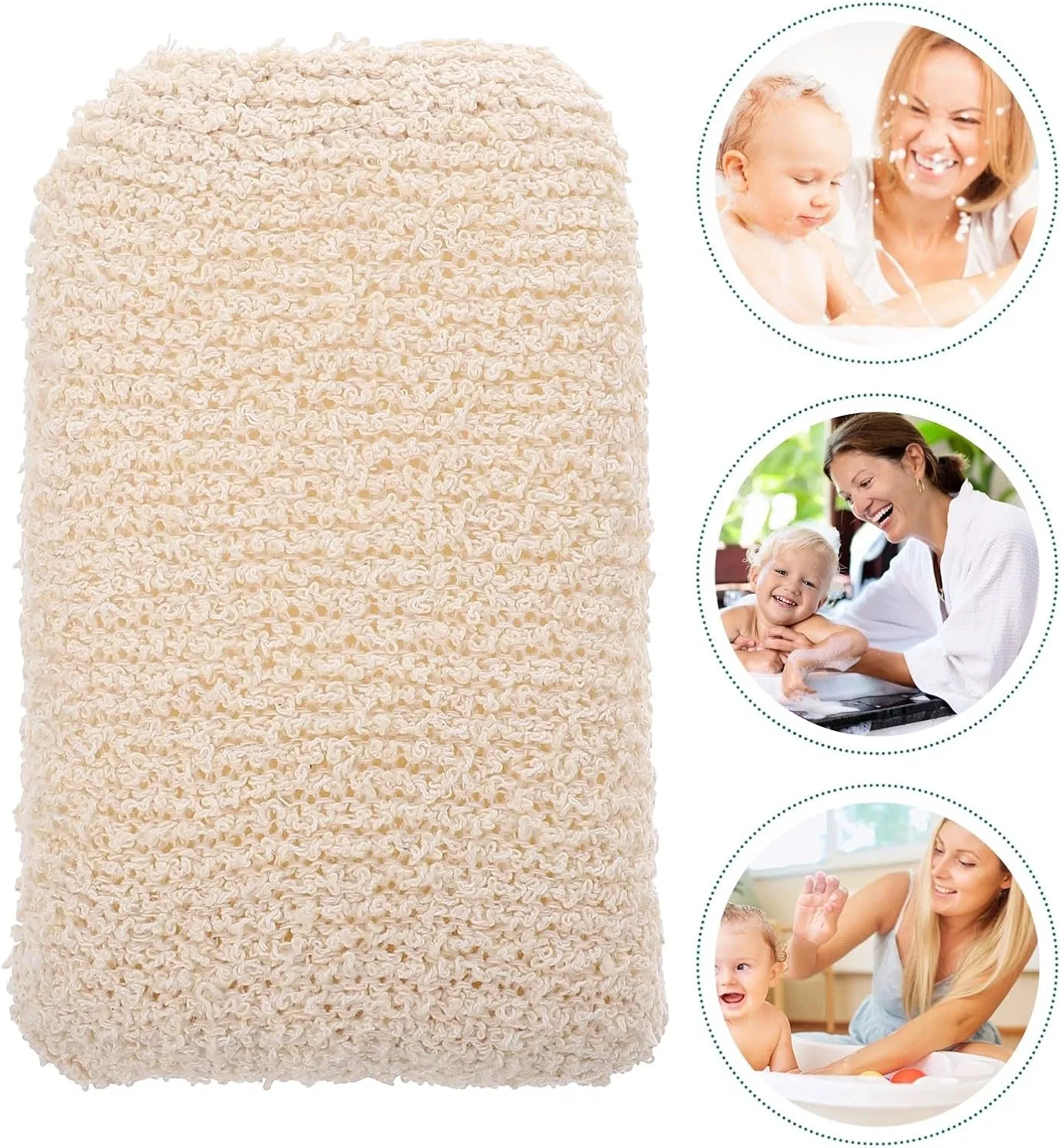 Мочалка для ванны из хлопка и льна TEHAUX, 4 шт, 15x10x4 см, Beige — фото 3