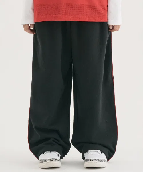 Детские спортивные штаны с широкими штанинами Line Wide Sweatpants TAKEASY KIDS, Black — фото 2