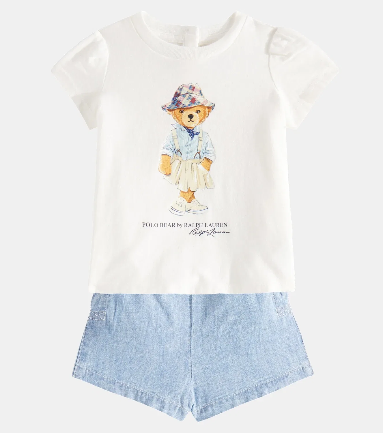 Комплект из футболки и шорт с мишкой Поло для малышей Polo Ralph Lauren Kids, серый — фото 2