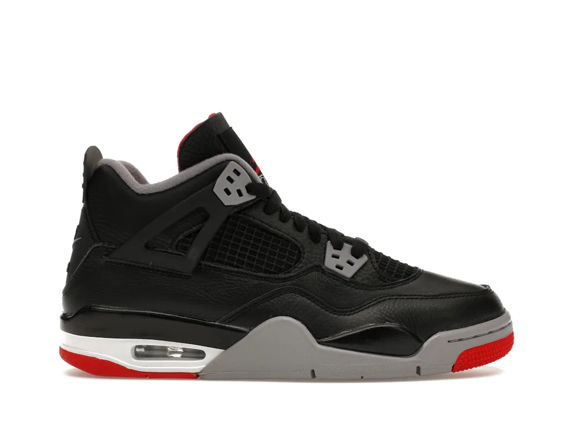 Детские кроссовки с кожаным верхом Jordan 4 Retro, Black/Cement Grey/Varsity Red/Summit White