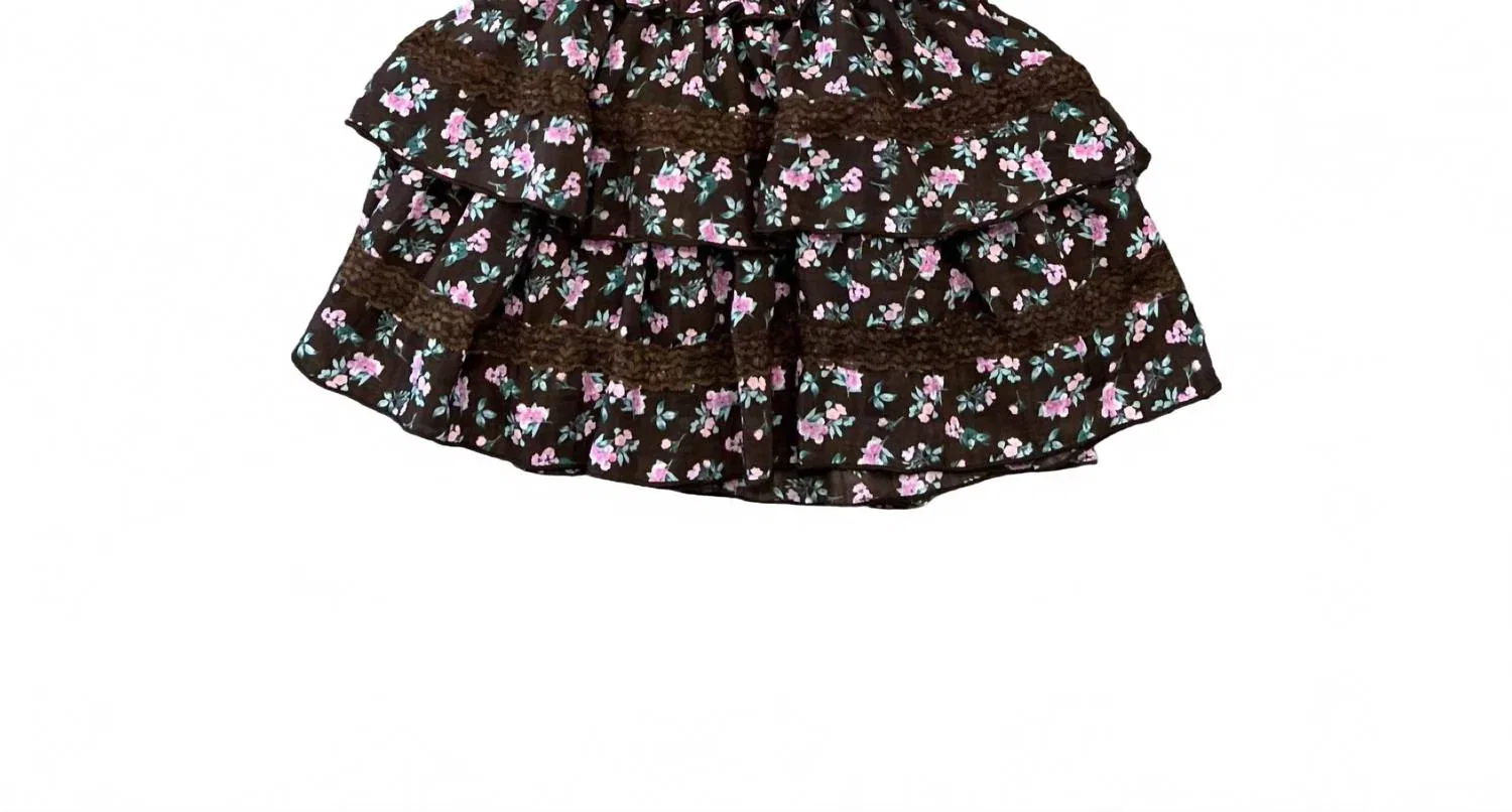 Детская юбка с воланами и цветочным принтом Flowers by Zoe, Brown Pink Floral