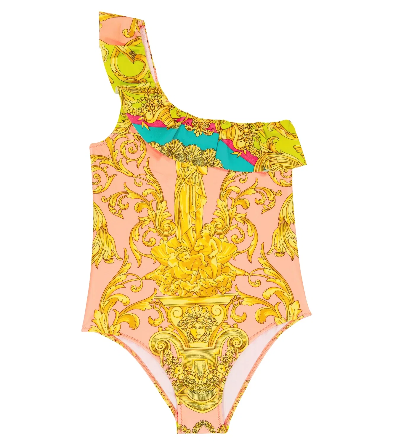 Раздельный купальник с принтом барокко Versace Kids, оранжевый