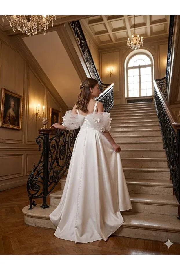 Детское платье для девочек с цветочным принтом Prom Kent Of Kıds, White — фото 3