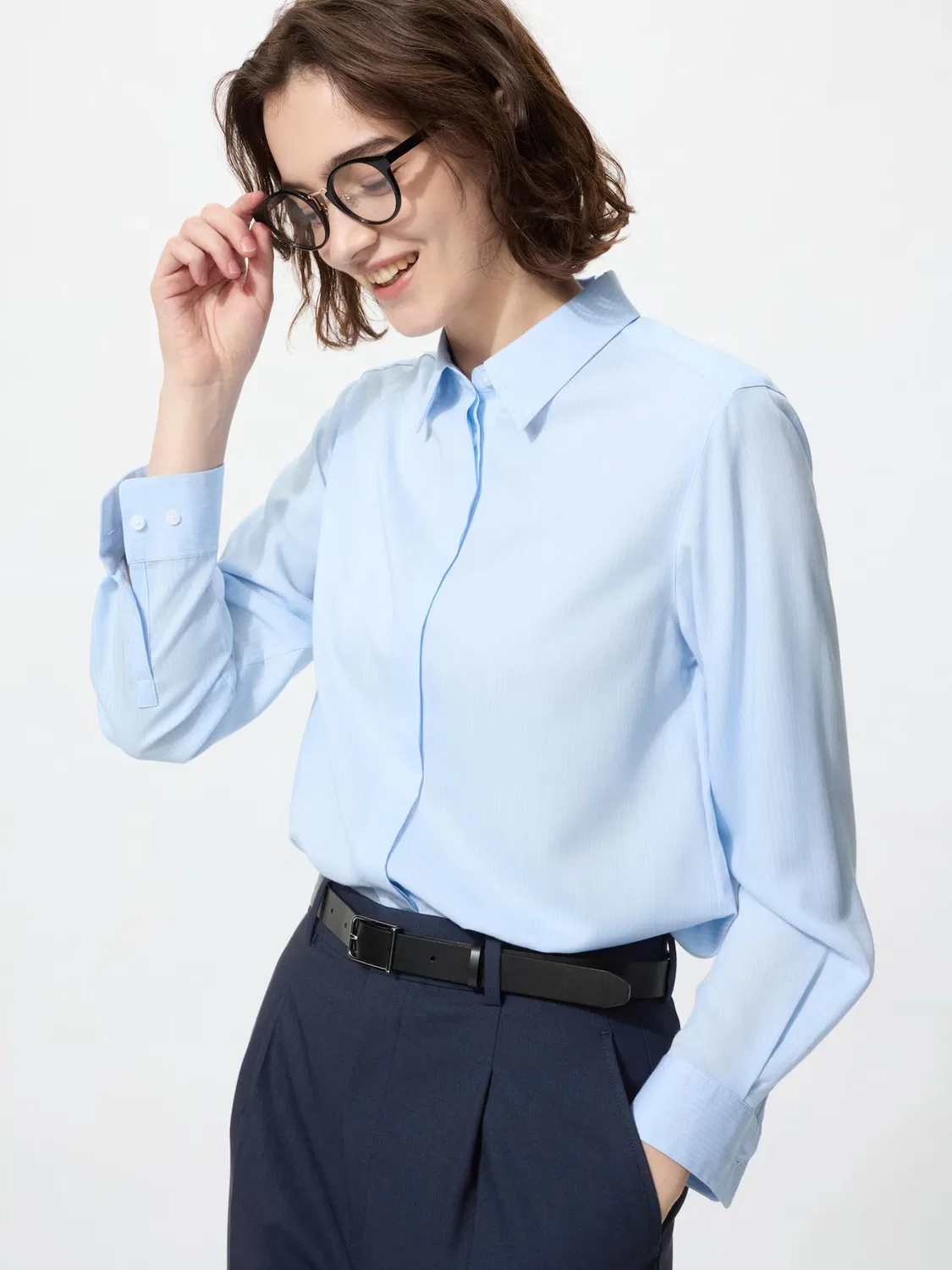 Блузка из вискозы Uniqlo, в полоску, синий — фото 3