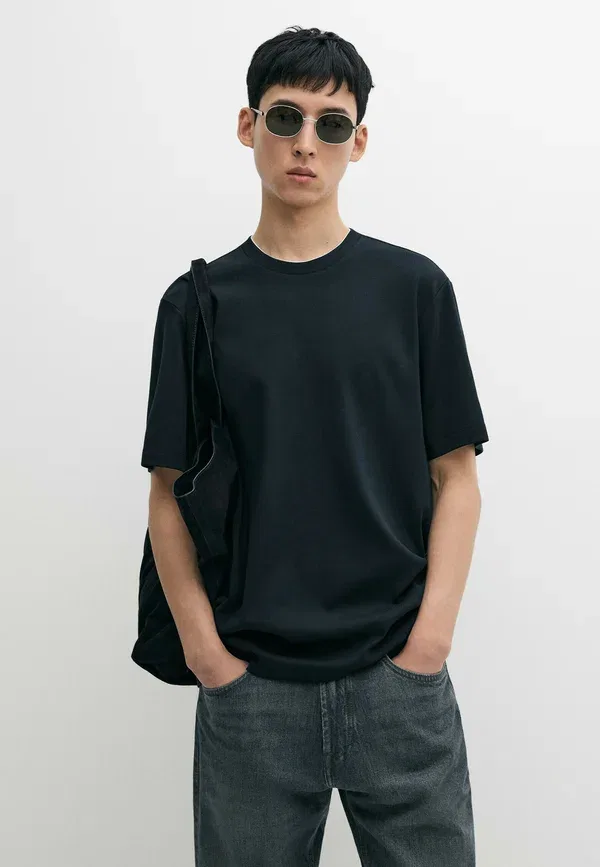 Футболка хлопковая Basic T-shirt Massimo Dutti, крапчатый темно-синий