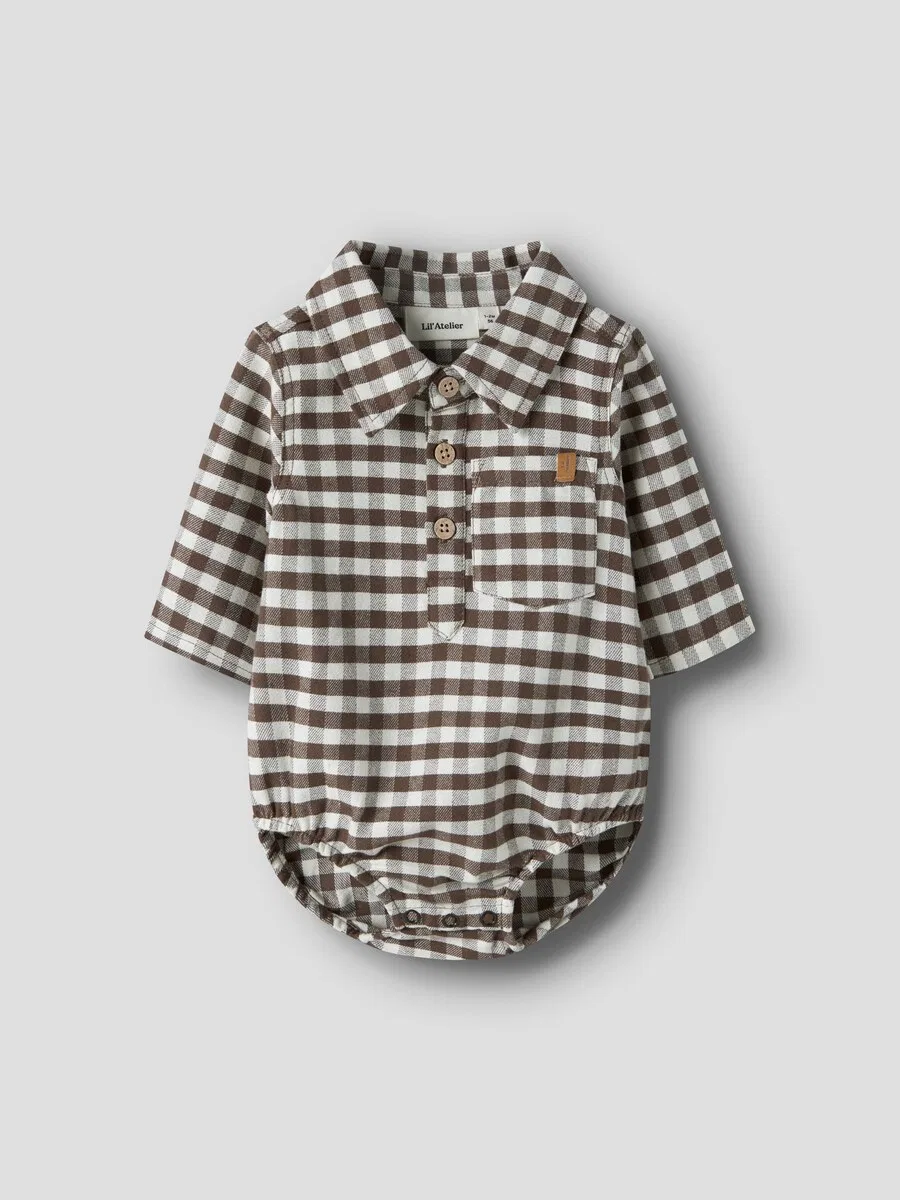 Комбинезон/боди Lil'Atelier коричневого и белого цвета — фото 4
