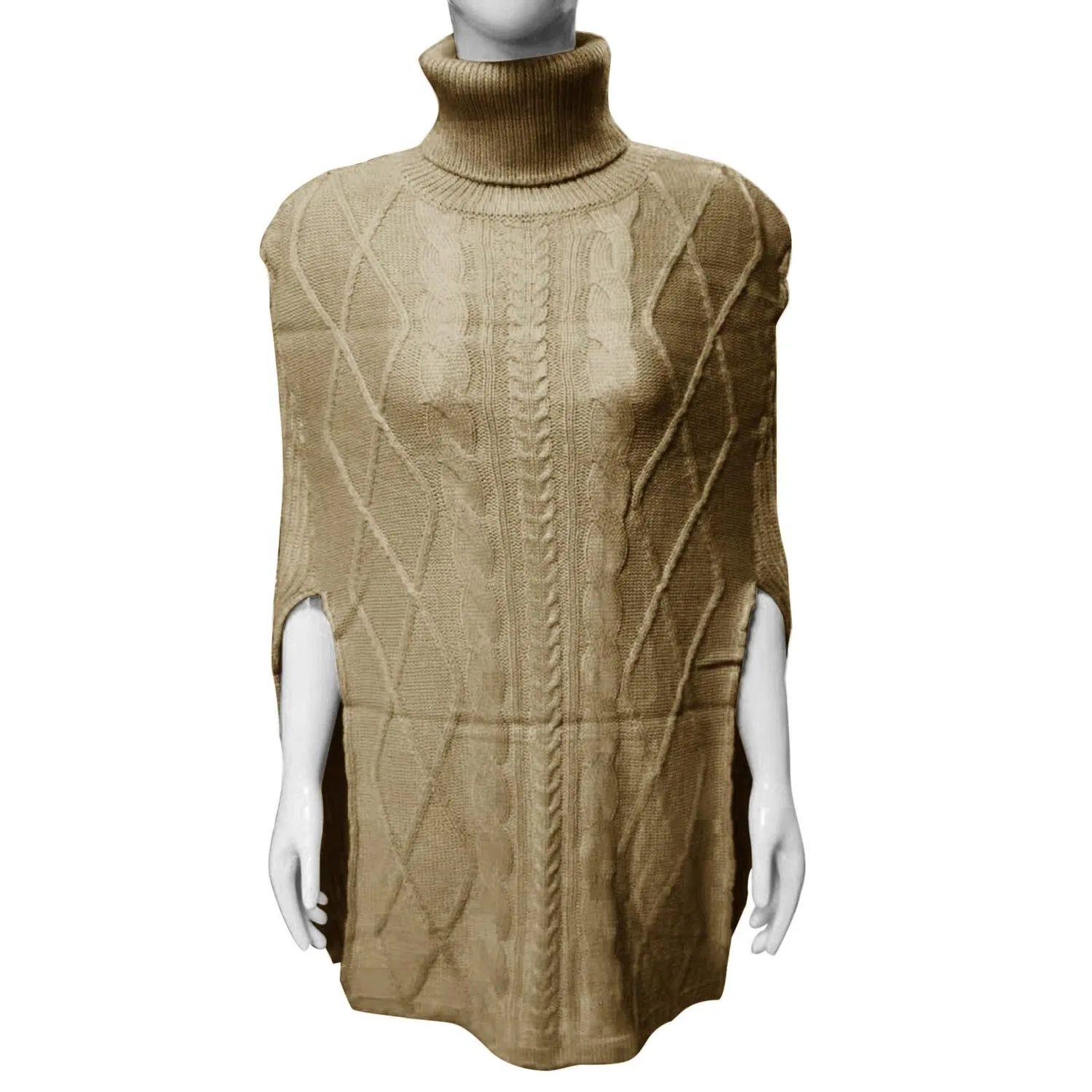 Женское вязаное пончо-кейп с высоким воротом, модель Polo Wrap Turtleneck, Brown — фото 4