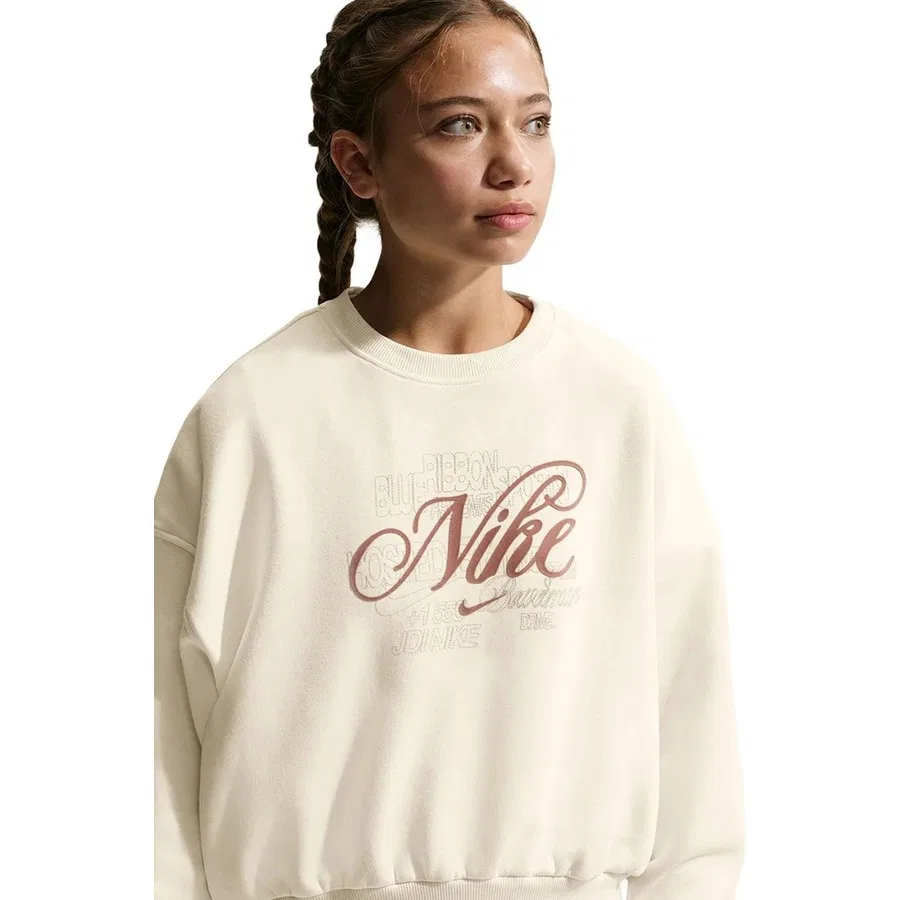 Детский свитшот из футера с принтом Club Fleece Boxy Crew Gfx Nike, Кремовый