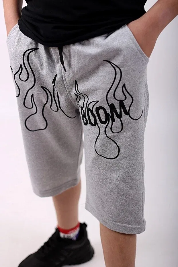 Детские шорты для мальчиков с принтом Boom Flame Pocket Cotton Cosba Kids Wear, Gray — фото 2