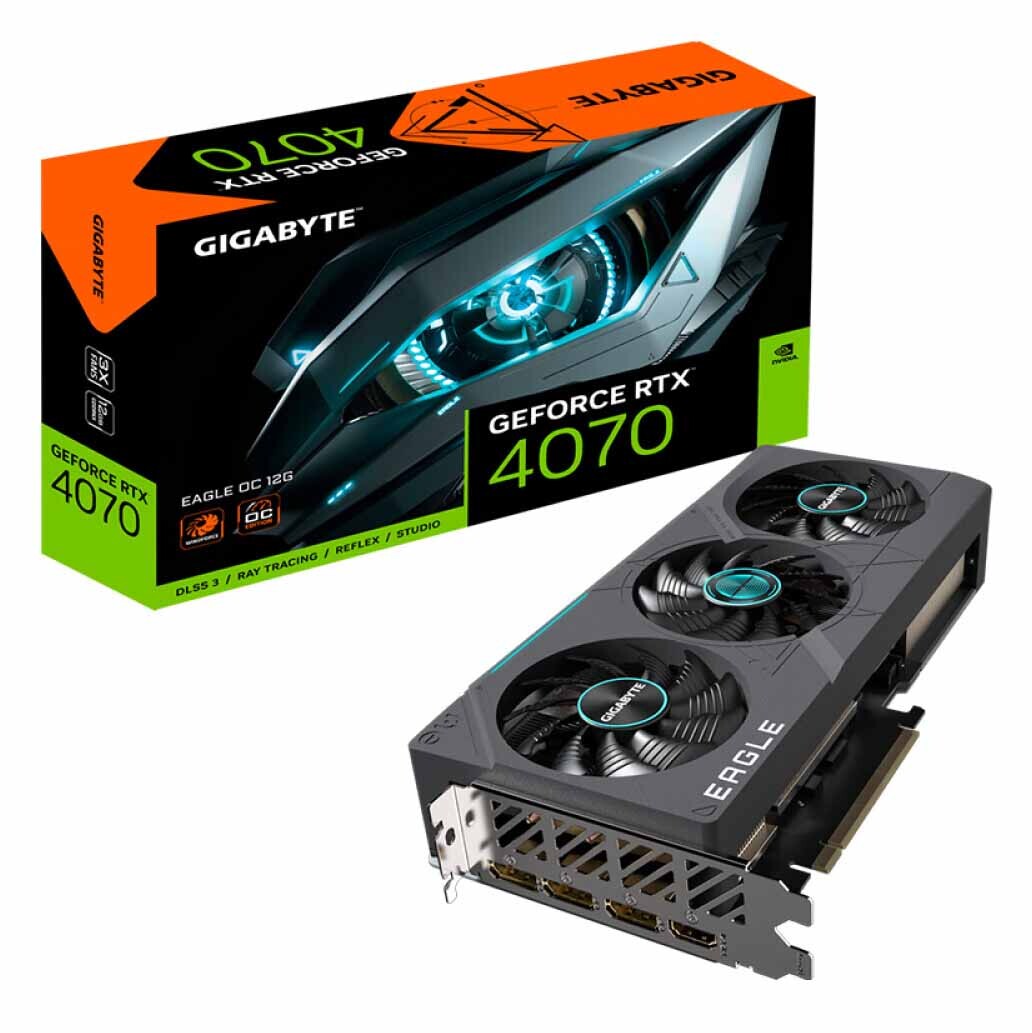 

Видеокарта Gigabyte GeForce RTX 4070 Eagle OC 12ГБ, GV-N4070EAGLE OC-12GD, черный