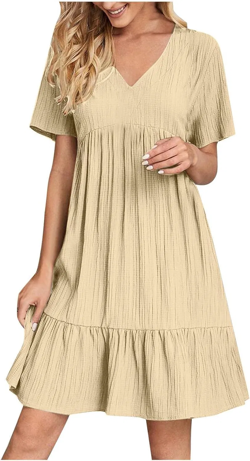 Женское мини-платье с коротким рукавом A-line, Beige