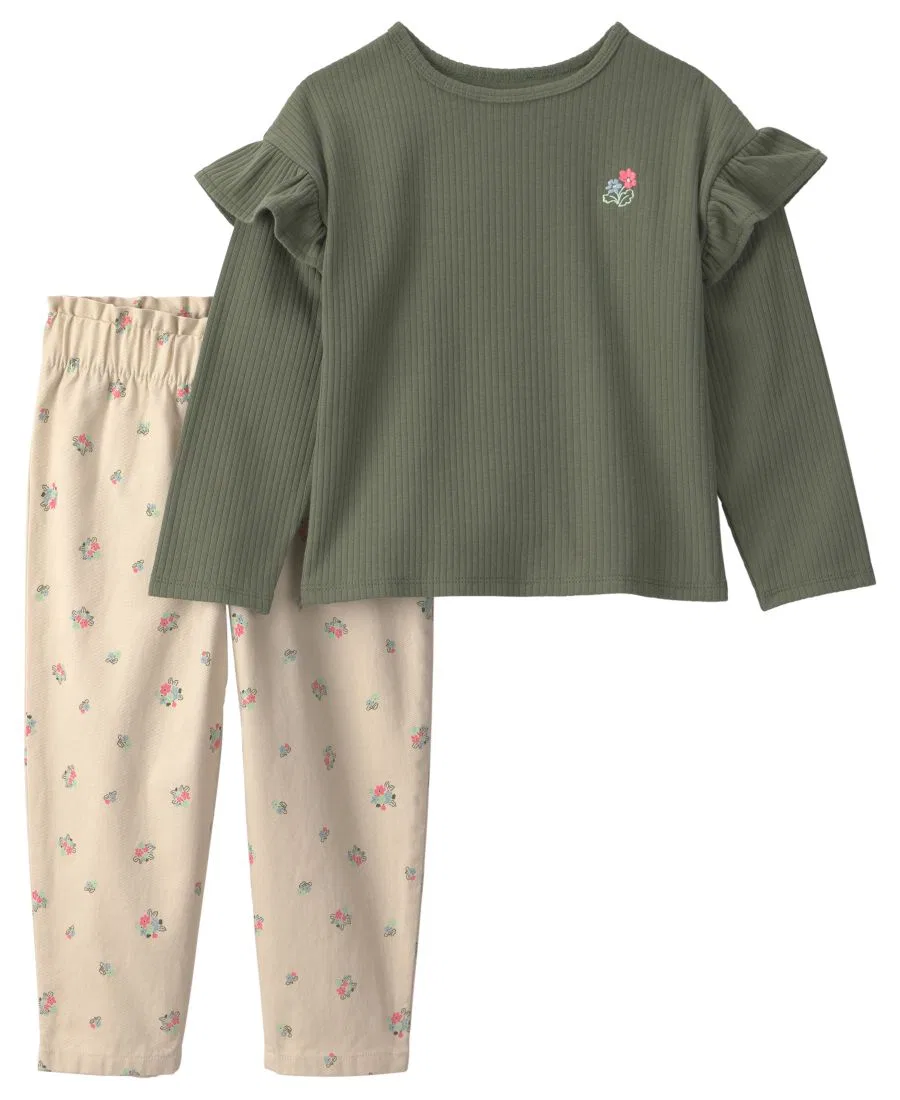 Комплект из топа с длинным рукавом и брюк Carter's, Olive Green Cream