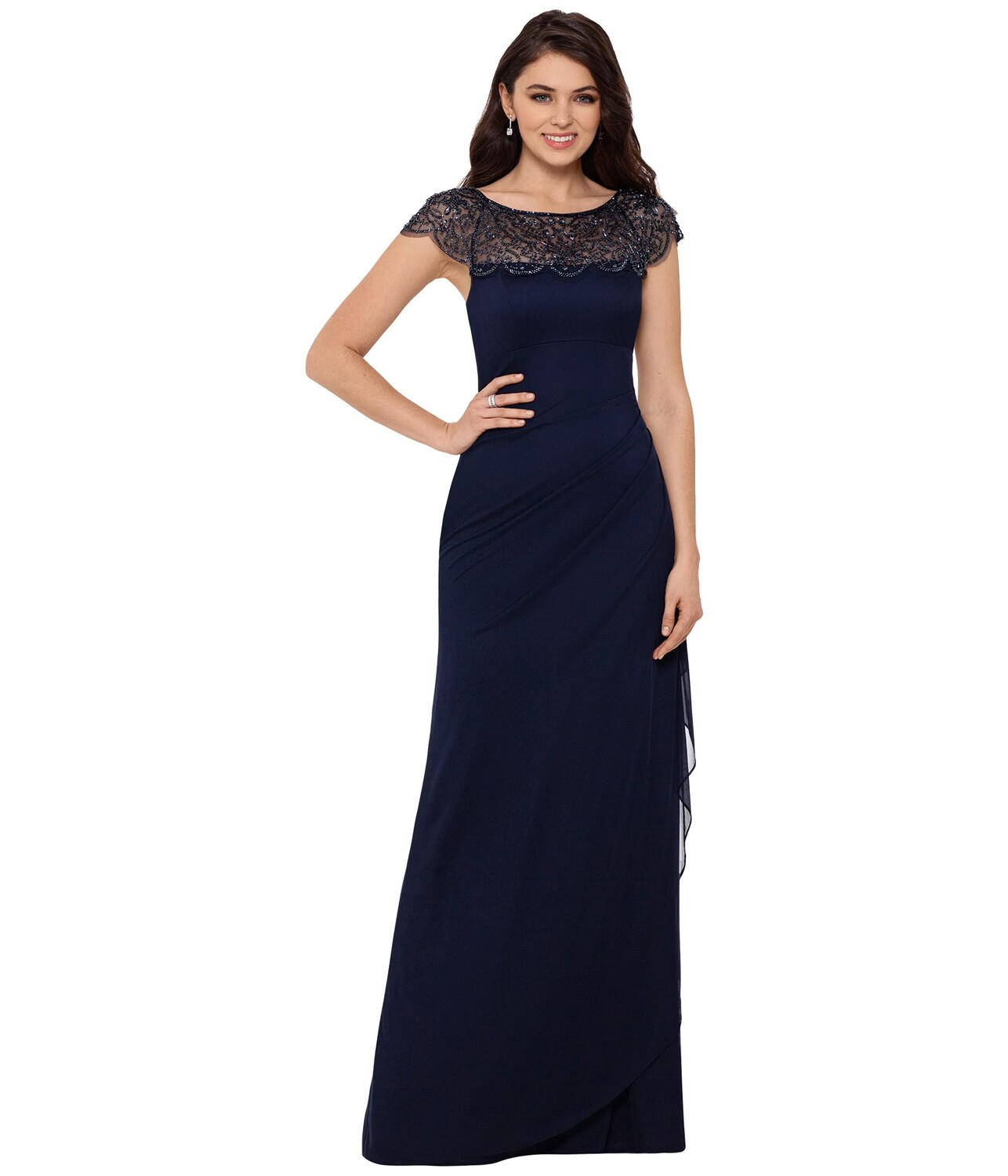 

Платье XSCAPE, Long Sheer Matte Jersey with Bead Top
