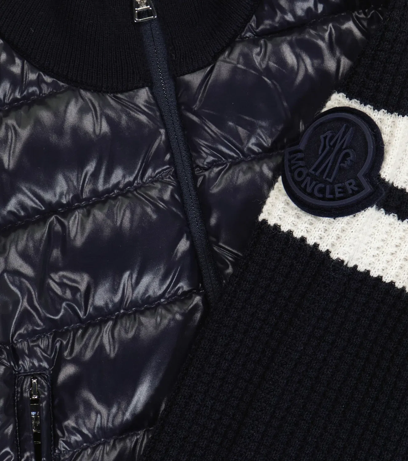Утепленный кардиган из пуха и шерсти Moncler Enfant, синий — фото 3