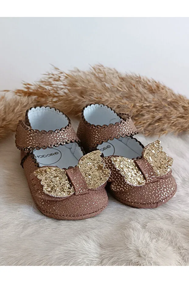 Детские мокасины-ботиночки для новорожденных из натуральной кожи Angel silvery brown Hodore, Silvery Brown — фото 3