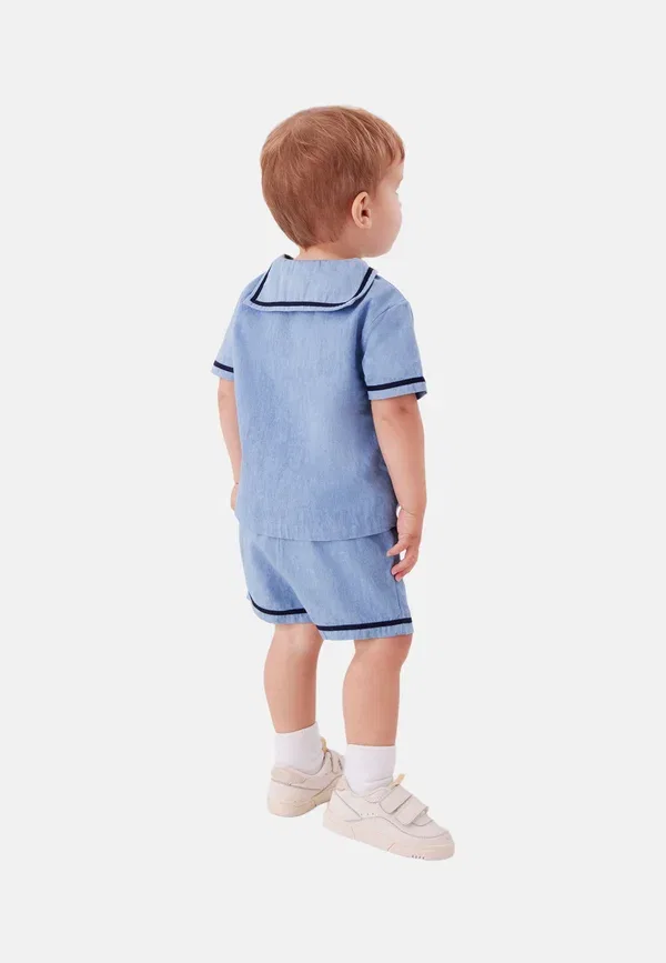 Комплект: топ с v-образным вырезом и шорты Marl Petit Bateau bleu clair, светло-голубой — фото 2