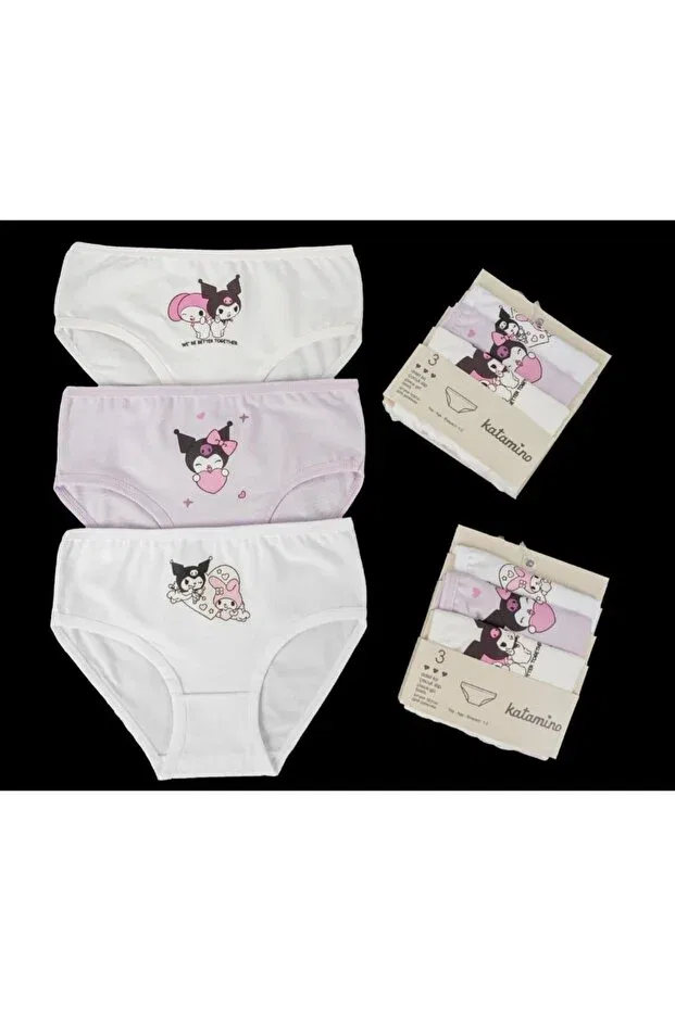 Детские трусы для девочек с принтом Füsun 3-piece girl's slip Katamino, White-Pink-Cream