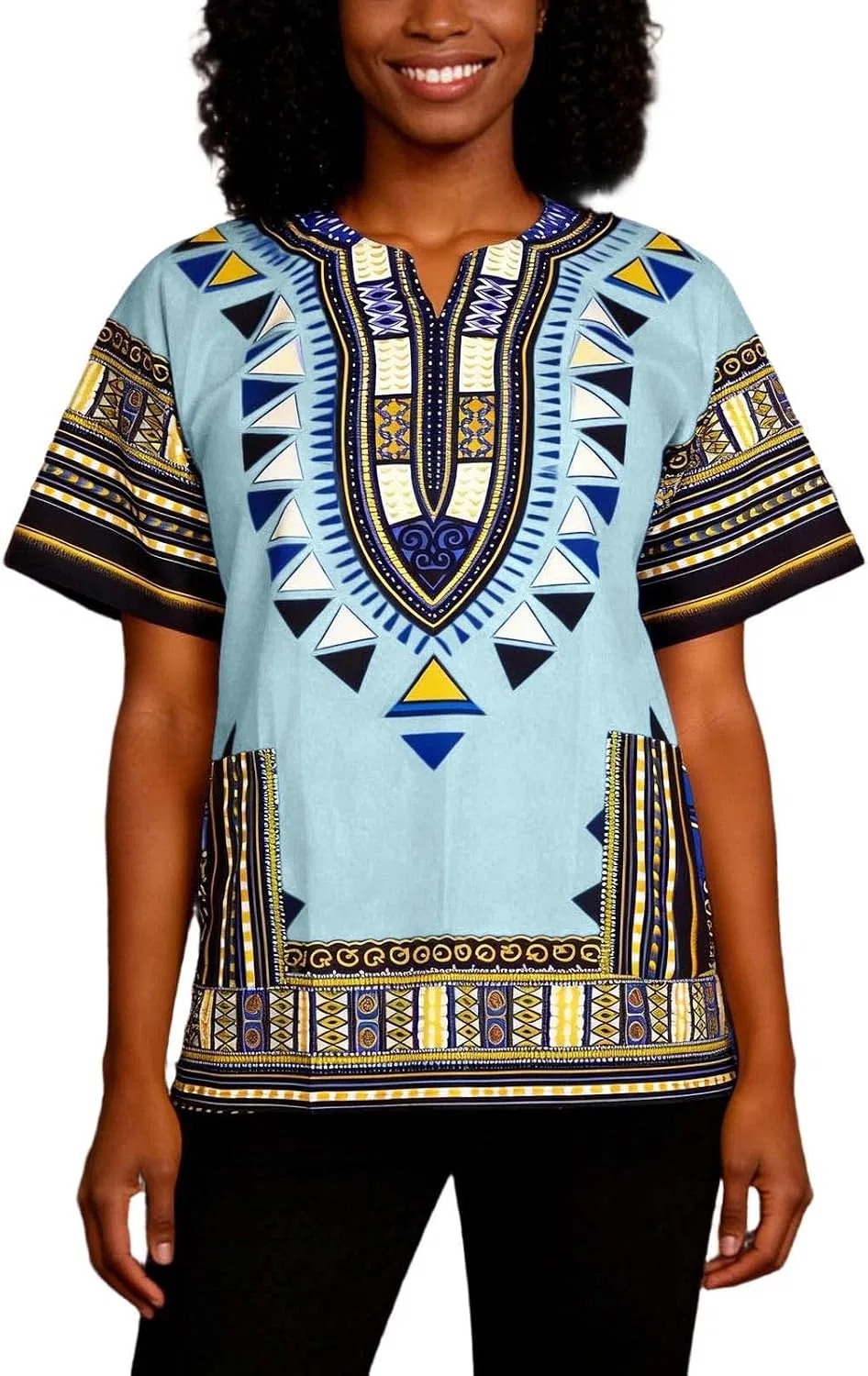 Футболка с этническим принтом Dashiki, Light Blue — фото 4