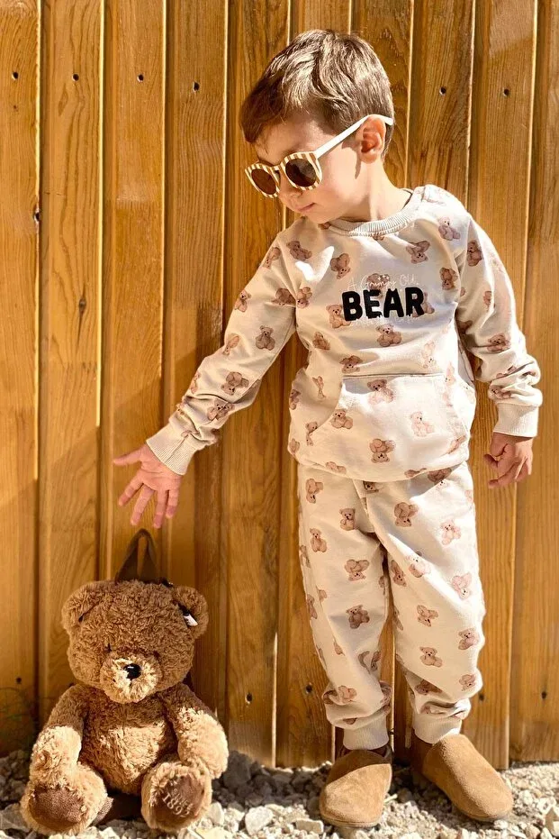 Детский спортивный комплект для мальчиков с принтом Teddy Bear Breeze, Beige