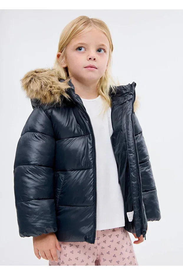 Детское пальто для девочек с капюшоном Mango Baby, Navy Blue