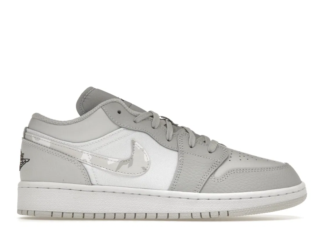 Детские кроссовки Lifestyle с камуфляжным принтом Jordan 1 Low Jordan, White/Photon Dust-Grey Fog
