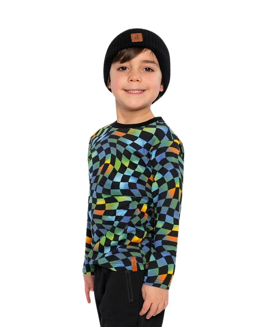 Детская футболка с длинным рукавом в клетку Deux par Deux, Blue Checkered Print — фото 3