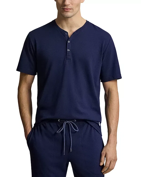 Женская ночная рубашка с коротким рукавом Feather weight mesh short sleeve henley Polo Ralph Lauren, Cruise/Navy Nevis