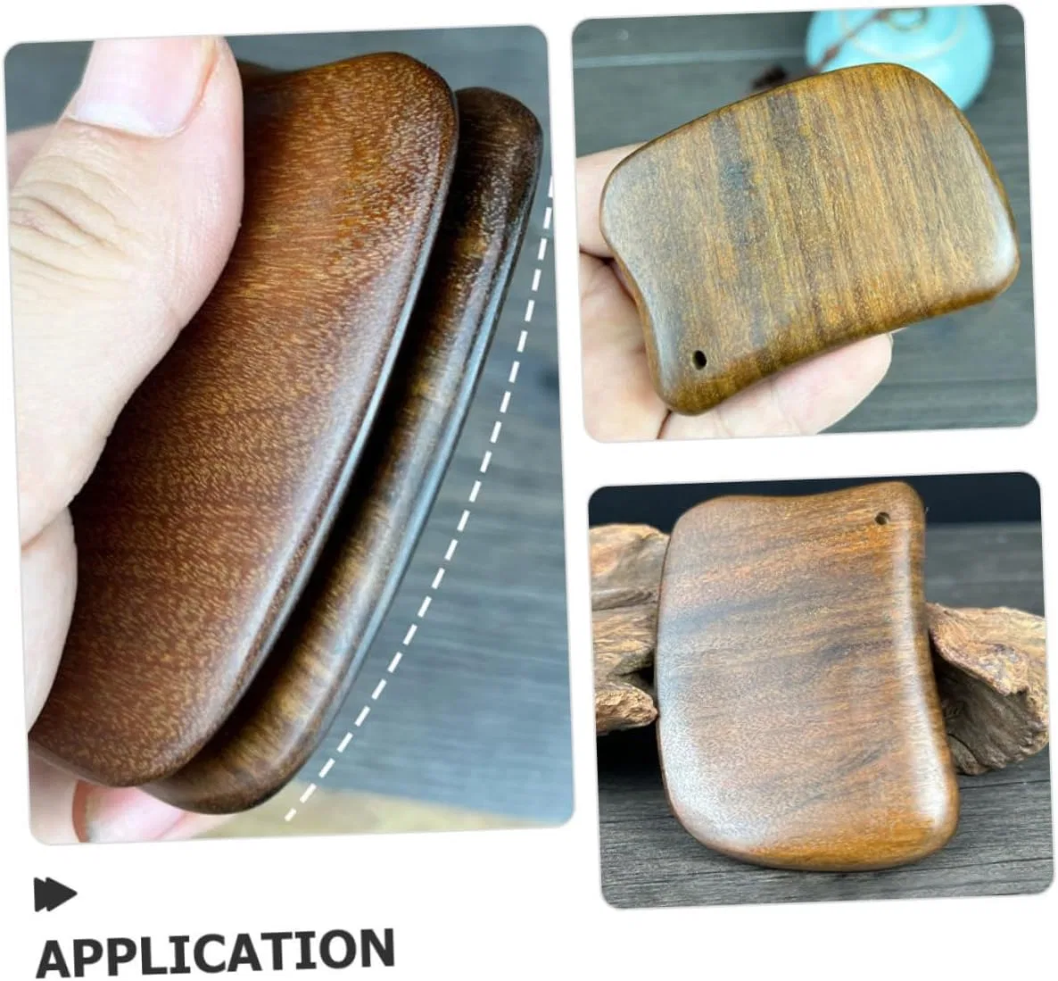 Скребок для массажа Гуаша, деревянный, 2 шт, NIYANGLE, 8x5.5x1.2 см, Light Brown — фото 3