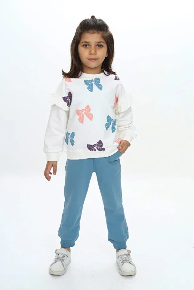 Детский спортивный комплект для девочек с принтом Bow Printed Toontoy, Blue