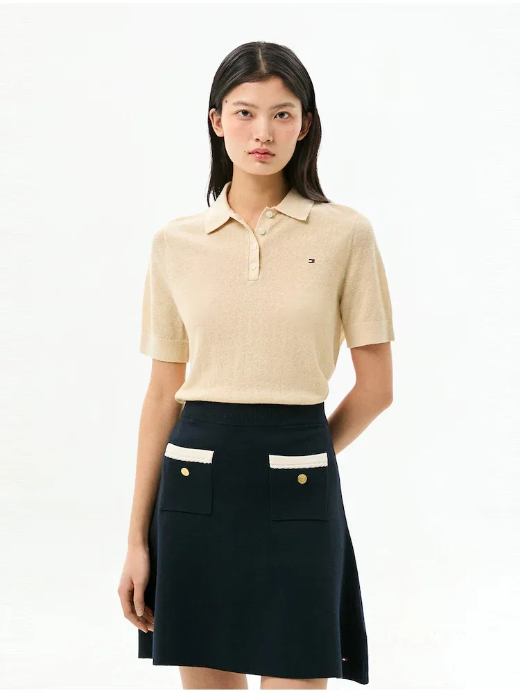 Свитер поло из льняной смеси TOMMY HILFIGER, Beige