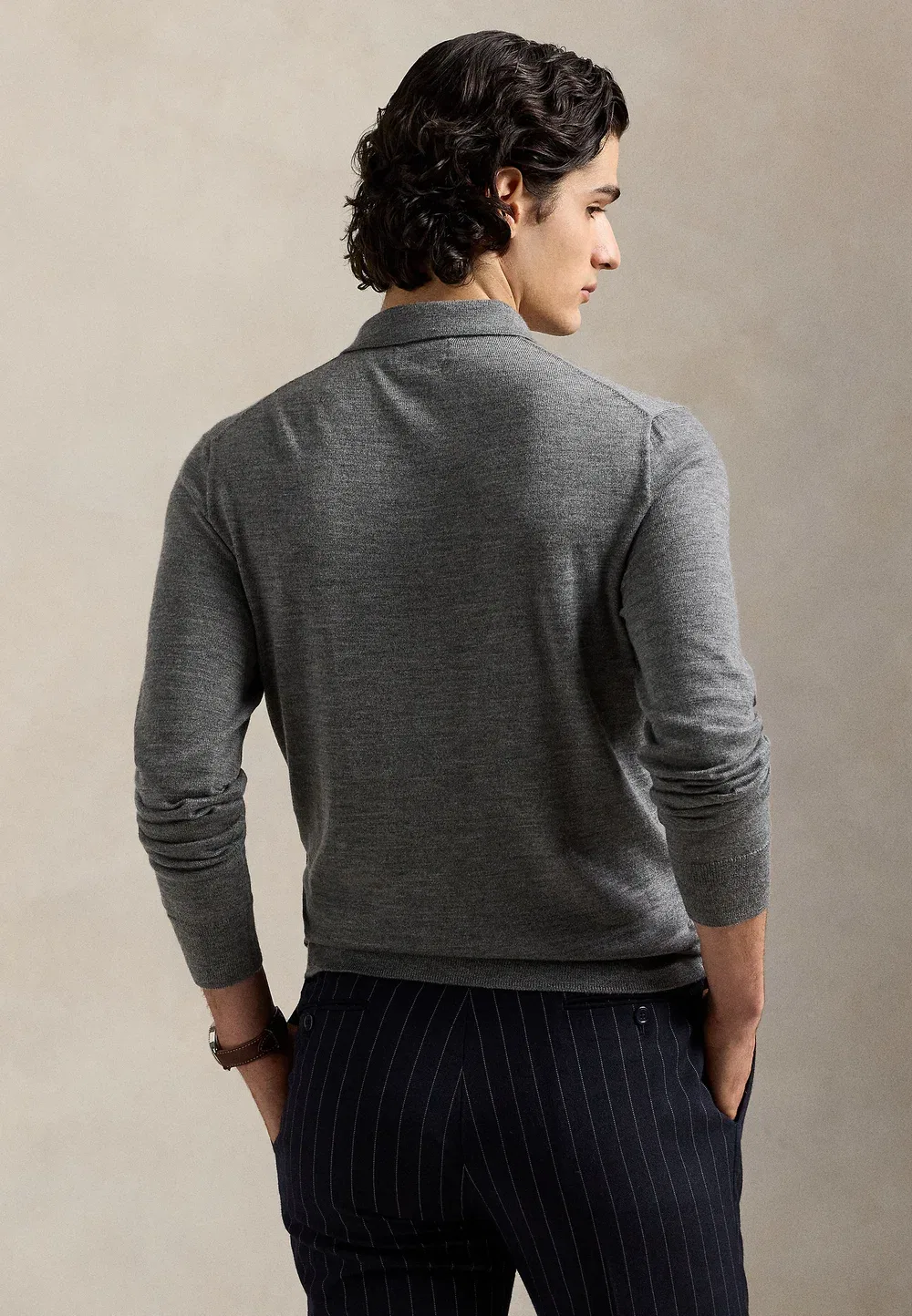Шерстяной свитер с воротником-поло, который можно стирать Polo Ralph Lauren, Fawn Grey Heather — фото 3