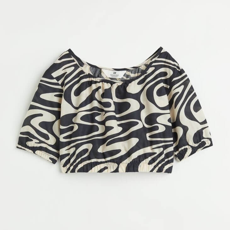 

Топ с пышными рукавами H&M Patterned, черный/бежевый