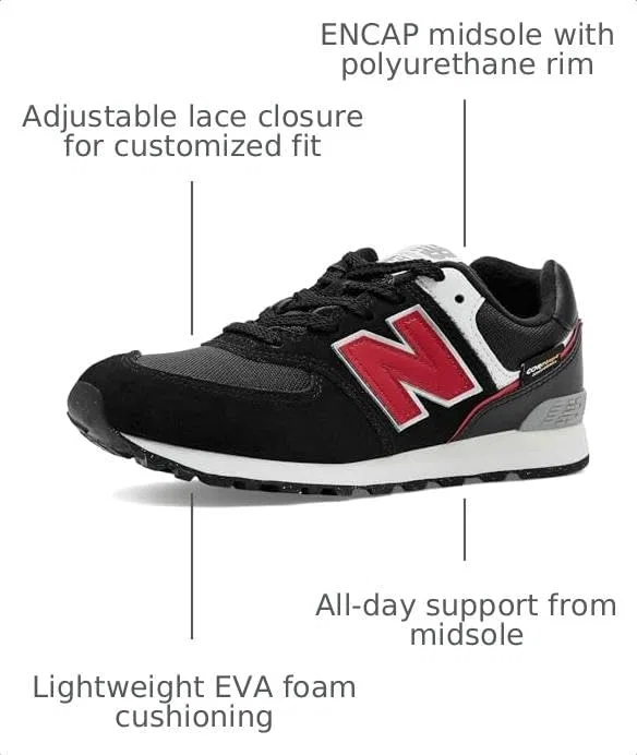 Детские кроссовки на шнуровке 574 V1 New Balance, Black/Shadow Red — фото 3