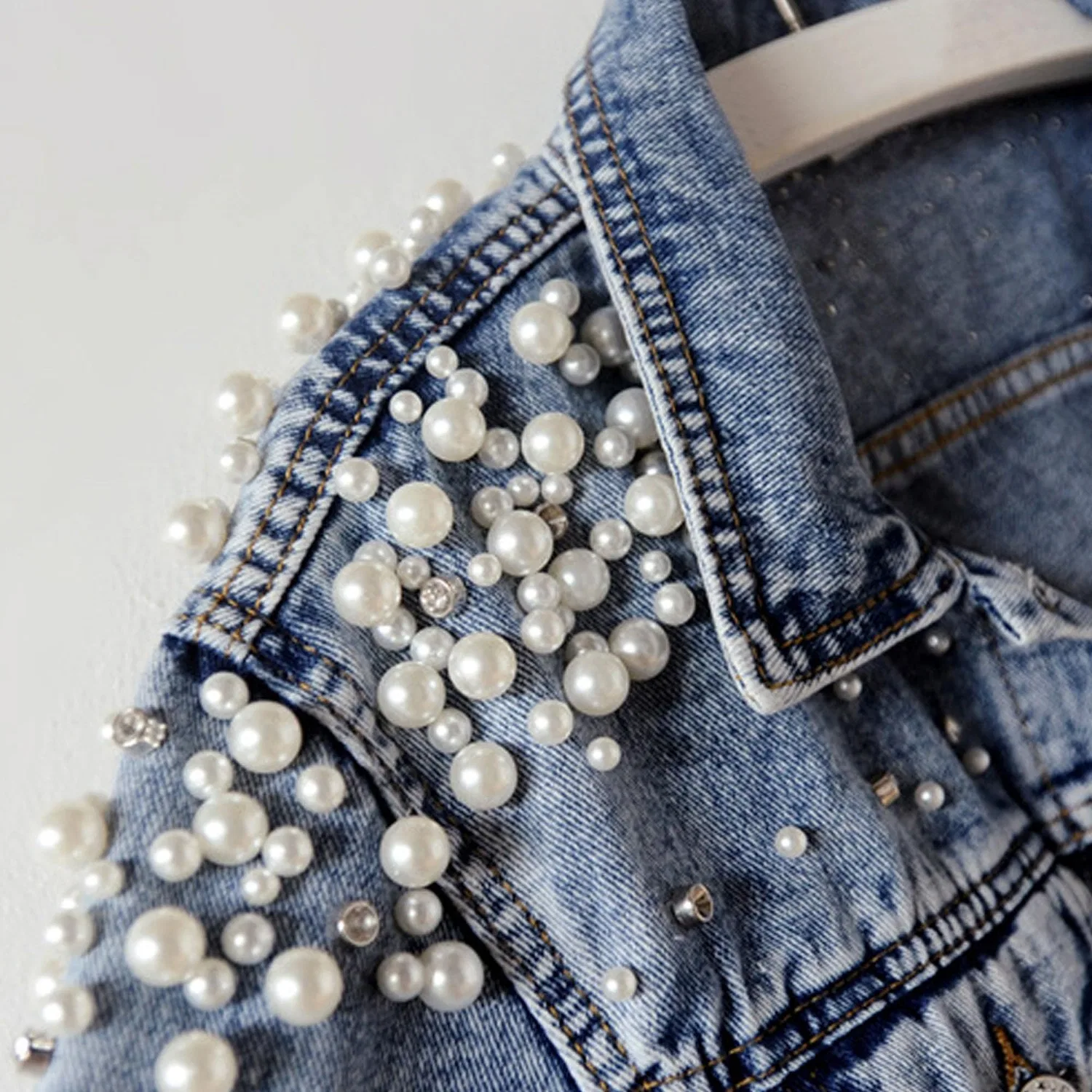 Женское джинсовое пальто Trucker Perle Denim Coat, Blu — фото 4