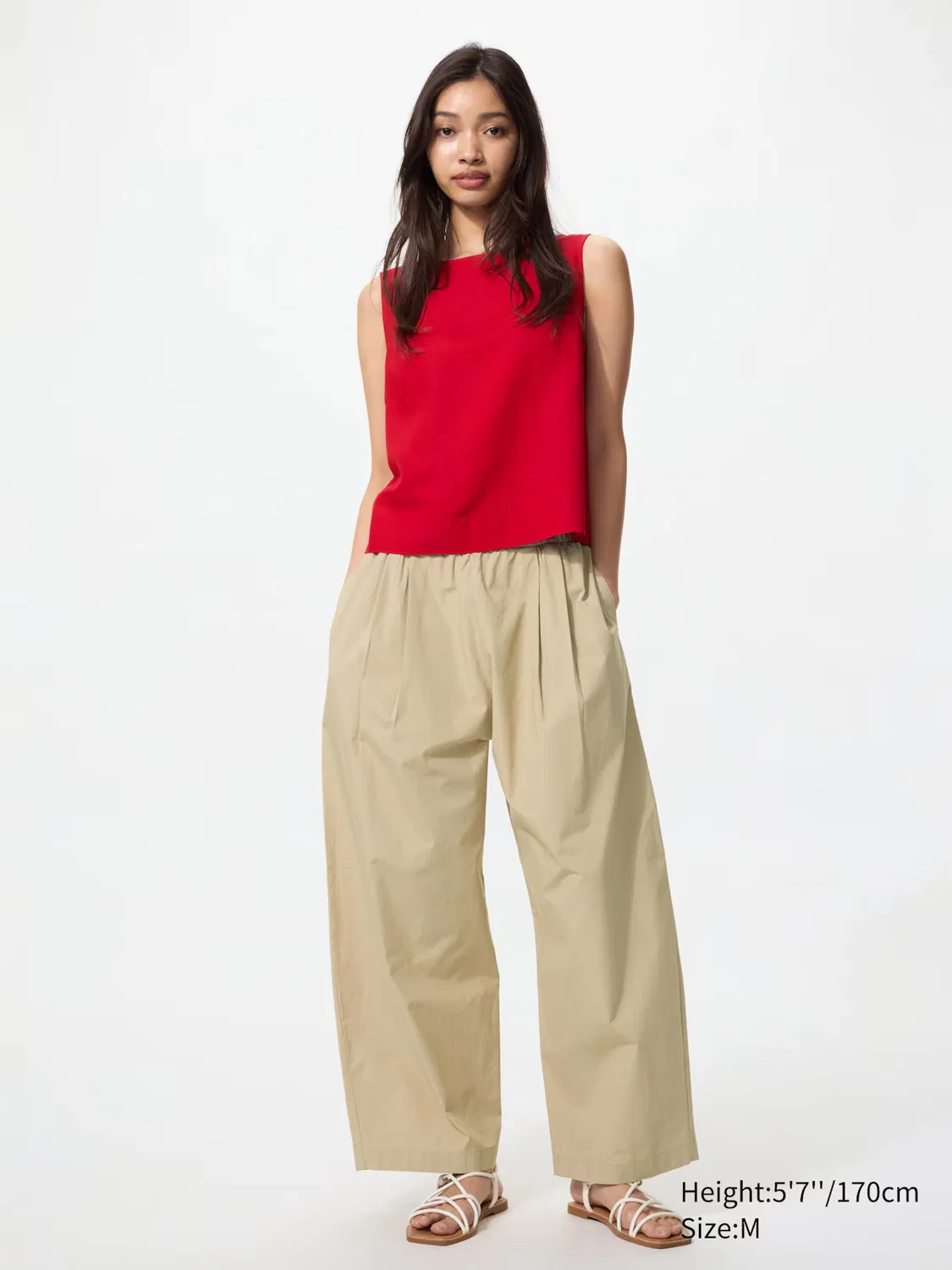 Хлопковые объемные брюки свободного кроя Uniqlo, бежевый