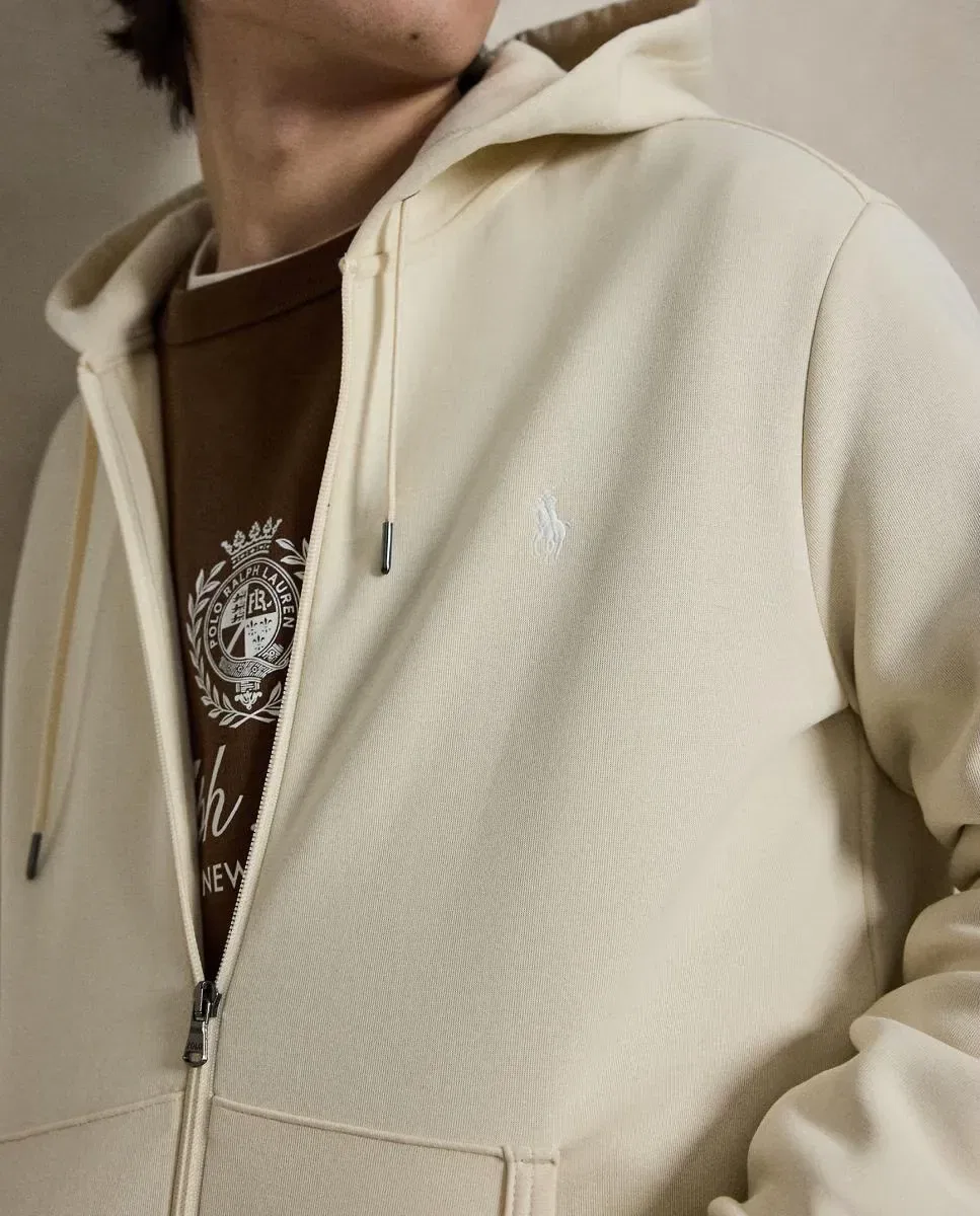 Мужская худи с капюшоном на молнии из двойного трикотажа Polo Ralph Lauren, Cream — фото 3