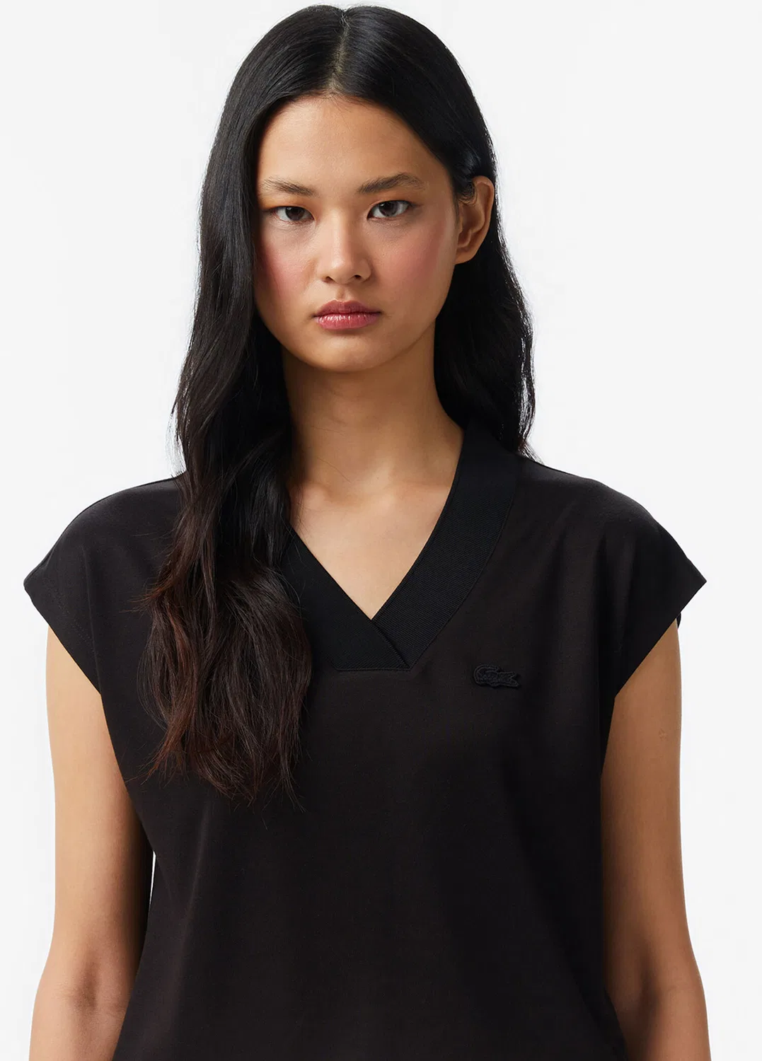 Футболка Lacoste Slim Fit V-образный вырез, черная — фото 2