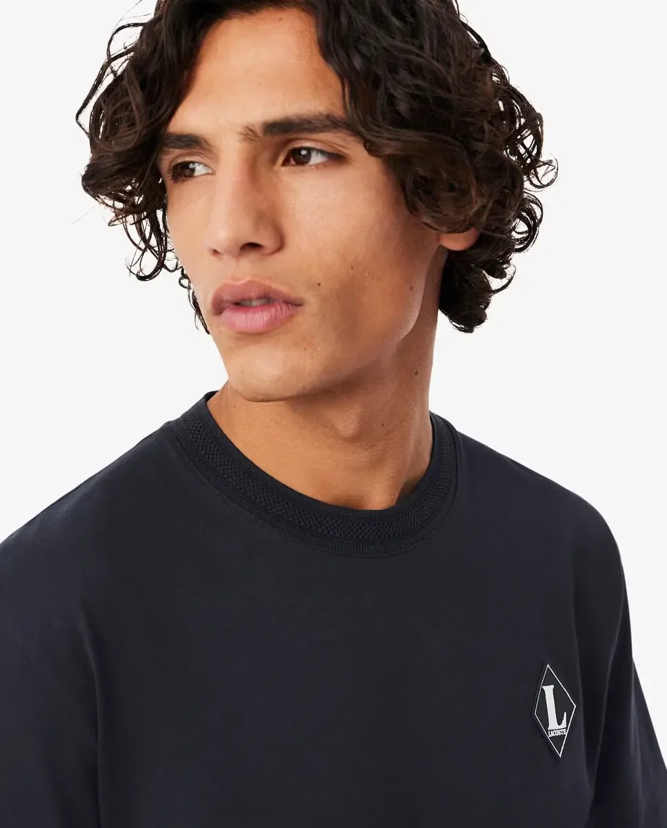 Футболка мужская Lacoste, с контрастным значком, черный, Франция — фото 3