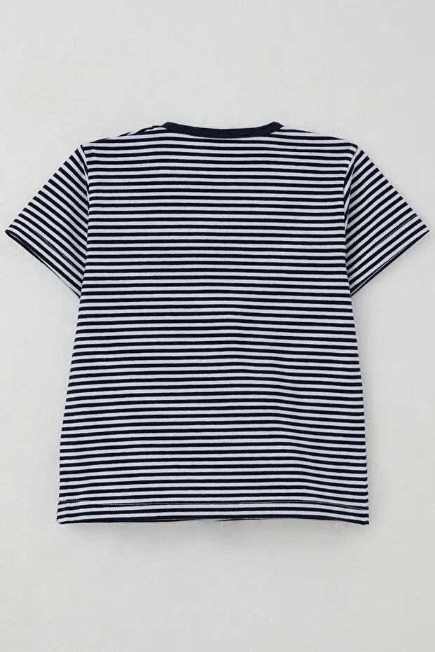 Детская футболка для мальчиков в полоску с планкой Breeze, Navy Blue — фото 2