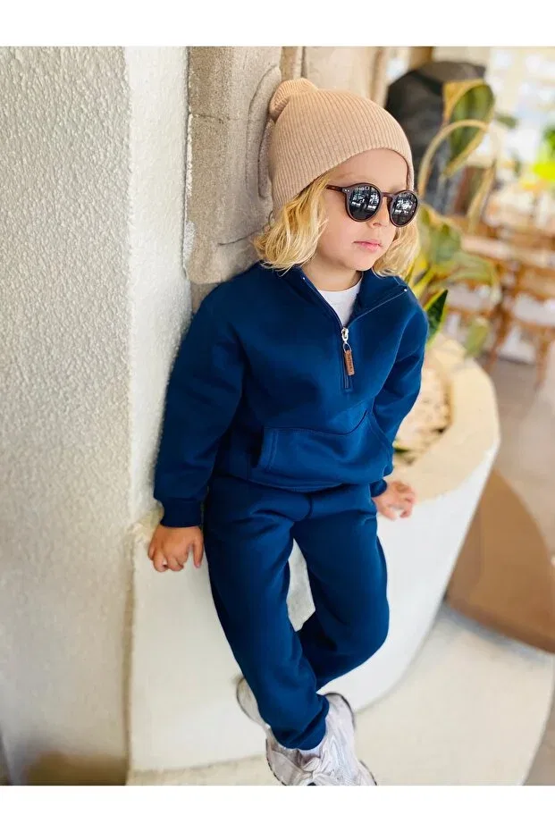 Детская толстовка для мальчиков с принтом Mock Neck Sweatshirt Kangru with Pocket Heyadventure, Indigo — фото 4