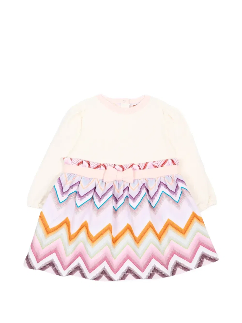 Платье с деталями в виде бантов и зигзагообразным принтом Missoni Kids, белый