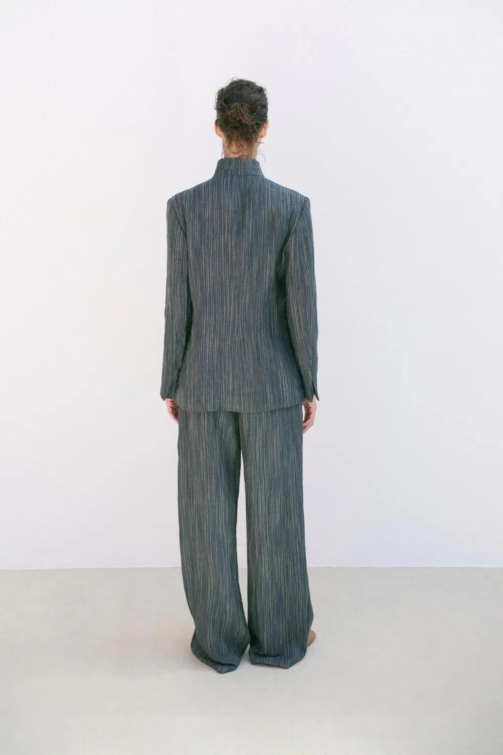 Блейзер из льна в полоску из коллекции ZW ZARA, Blue grey — фото 3