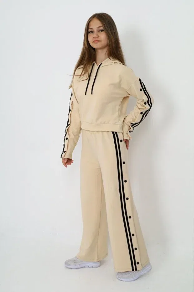 Детский спортивный костюм для девочек с капюшоном oversize Asortik Kids, Cream