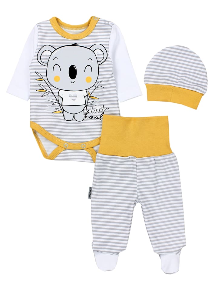 

TupTam Детский комплект одежды: боди с длинными рукавами, штанишки, шапочка (3 предмета), серый/желтый