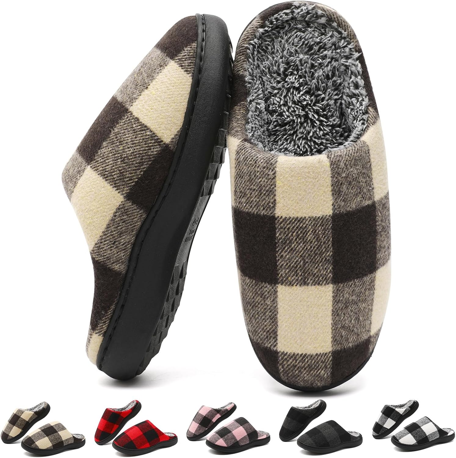 

Домашние тапочки Yueerlu для женщин и мужчин, женские клетчатые тапочки для дома, уютные тапочки с эффектом памяти, пледовые тапочки с пушистым искусственным мехом, удобные, нескользящие, теплые, мягкие для дома и улицы, бежевый