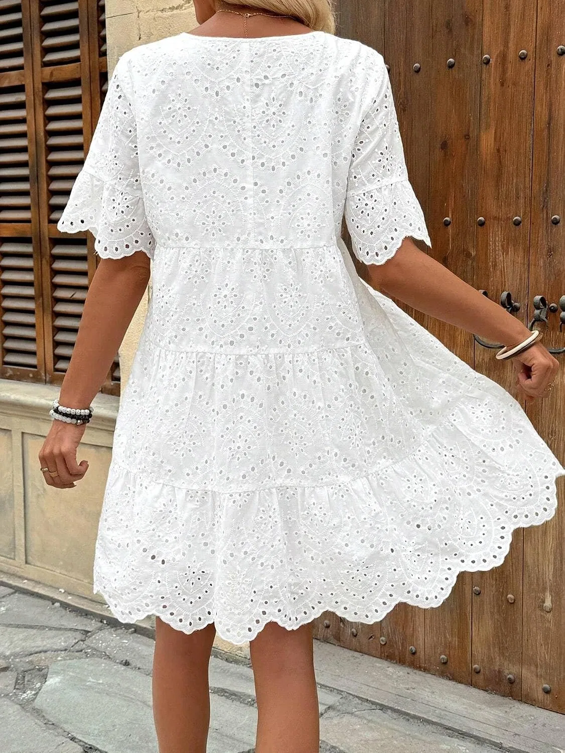 Женское платье с воланами и вышивкой для пляжа, White — фото 3