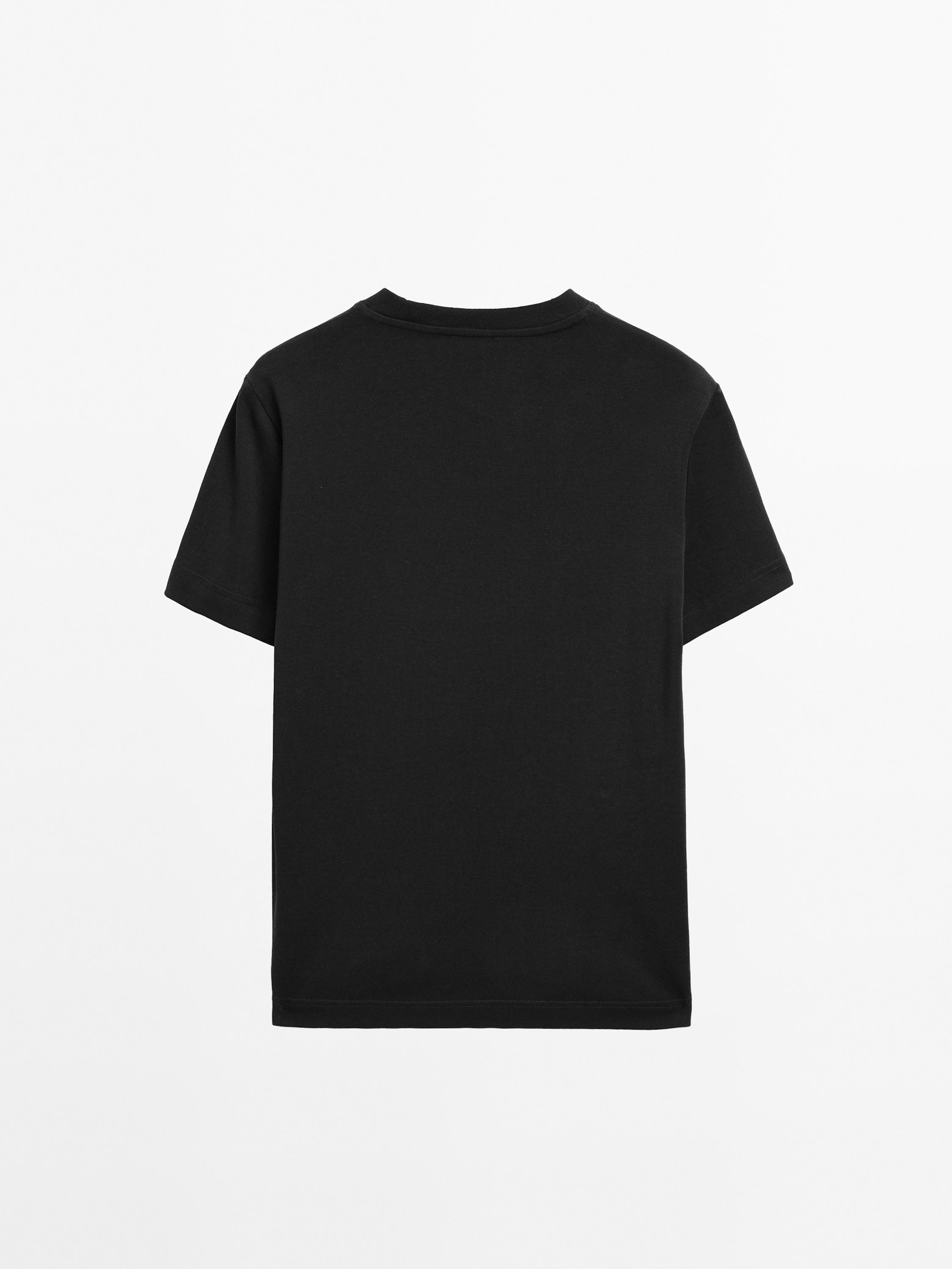 Футболка Massimo Dutti 100% Cotton Interlock Crew Neck, черный — фото 2