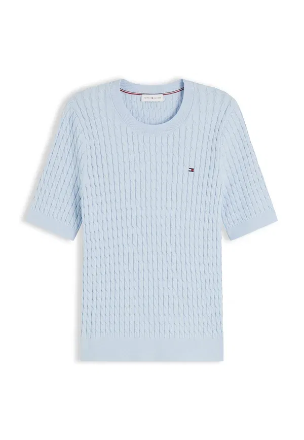 Футболка трикотажная Cable Fine Basic T-shirt Tommy Hilfiger, Breezy Blue, синий — фото 4